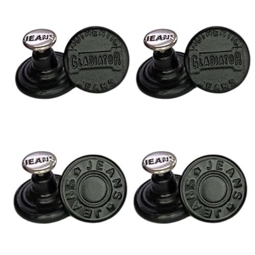 RIANZ® Pack of 4 Metal Jeans Buttons for Waist Size Adjustment – No-Sew Removable Jean Button Pins for Jackets, Jeans, Skirts, Dungarees, Bags – Easy Fit & Durable Replacement Buttons (Black Designs - 4) - Image 1