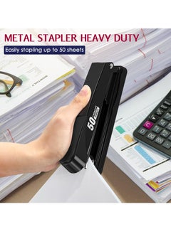 SYOSI Metal Stapler Heavy Duty 50 Sheet Capacity with 2000 Staples and Staple Remover, Full Strip Staplers for Desk, No Jam, Non-Slip Office Stapler with Staples for Office & Classroom, Black  - Image 2