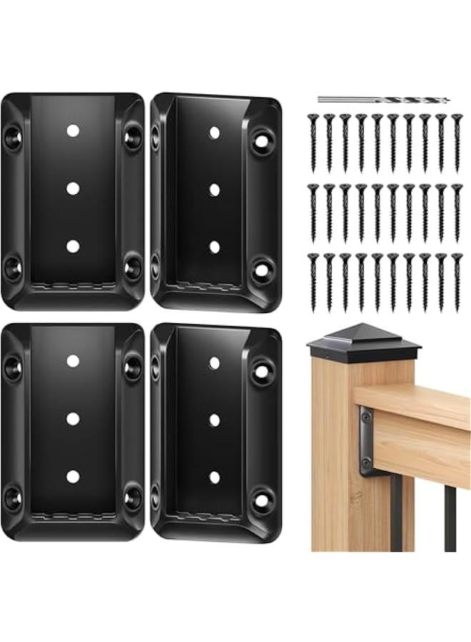 Arabest 4 pcs Deck Railing Bracket Connectors for 2”×4“ (1.5 × 3.5”) Deck Railing Wood Post, Railing Bracket for Wood Stair Fence Railings Handrail with Coated Screws and a Drill Bit, Fence Brackets - Image 1