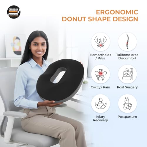 CareFoam Orthopedic Memory Foam Donut Cushion for Piles, Hemorrhoid, Tailbone & Hip Pain Relief | Ergonomic Pressure Relief Cushion for Office Chair, Car, Home & Wheelchair Use - Image 3