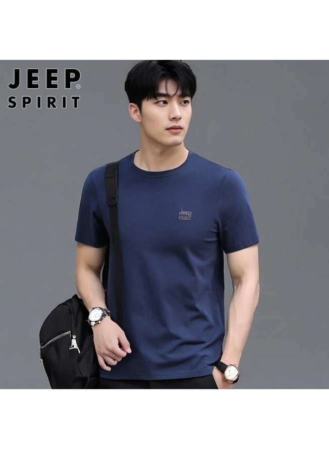 JEEP SPIRIT Jeep Spirit Men's Short-sleeve T-shirt, Summer Casual Youth Round Neck T-shirt, Solid Color Undershirt, Royal Blue, Xl  - Image 3
