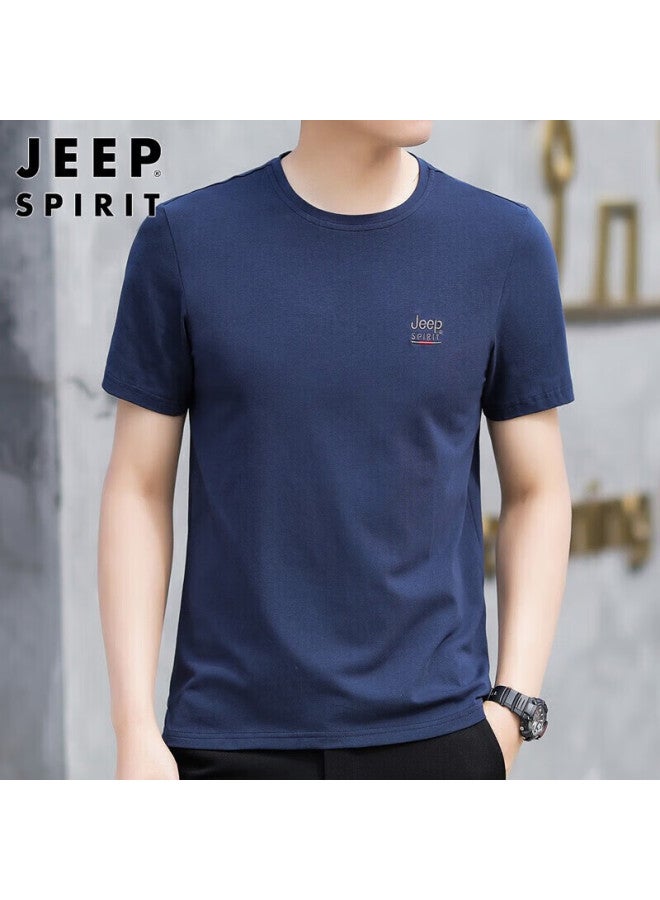 JEEP SPIRIT Jeep Spirit Men's Short-sleeve T-shirt, Summer Casual Youth Round Neck T-shirt, Solid Color Undershirt, Royal Blue, Xl  - Image 4