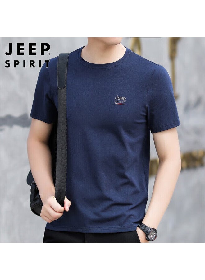 JEEP SPIRIT Jeep Spirit Men's Short-sleeve T-shirt, Summer Casual Youth Round Neck T-shirt, Solid Color Undershirt, Royal Blue, Xl  - Image 1