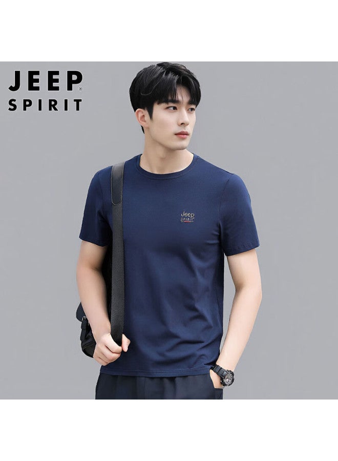 JEEP SPIRIT Jeep Spirit Men's Short-sleeve T-shirt, Summer Casual Youth Round Neck T-shirt, Solid Color Undershirt, Royal Blue, Xl  - Image 2