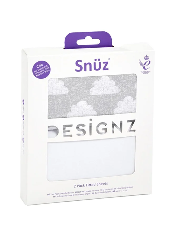 Snuz Pack of 2 Crib Fitted Sheets, Design Ed To Fit Pod Bedside Cribs, 100% Cotton, Infant, Baby, Patterncloud Nine, Fitted Sheet Size - 44 X 80Cm (Max.)