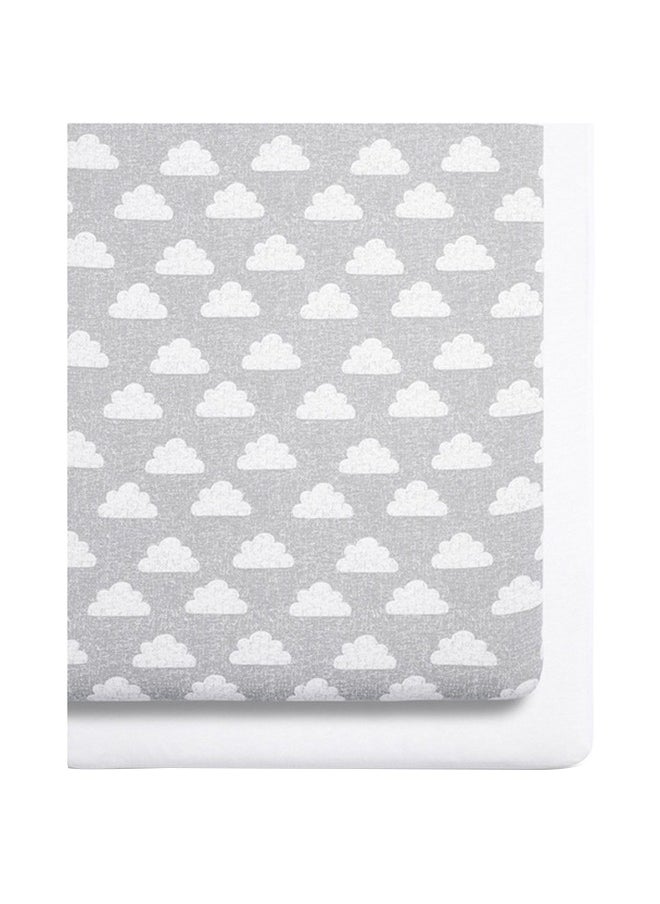 Snuz - Pack of 2 Crib Fitted Sheets, Design Ed To Fit Pod Bedside Cribs, 100% Cotton, Infant, Baby, Patterncloud Nine, Fitted Sheet Size - 44 X 80Cm (Max.) - Image 1