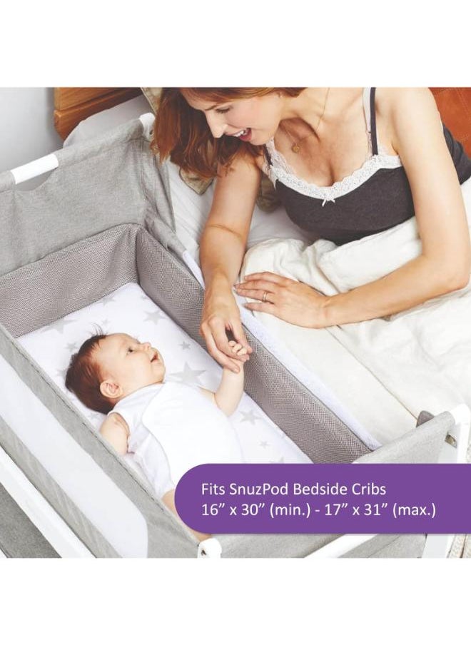 Snuz - Pack of 2 Crib Fitted Sheets, Design Ed To Fit Pod Bedside Cribs, 100% Cotton, Infant, Baby, Patterncloud Nine, Fitted Sheet Size - 44 X 80Cm (Max.) - Image 1