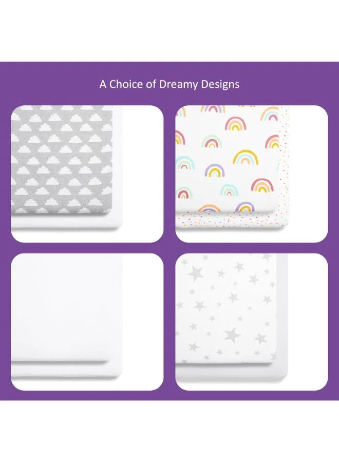 Snuz Pack of 2 Crib Fitted Sheets, Design Ed To Fit Pod Bedside Cribs, 100% Cotton, Infant, Baby, Patterncloud Nine, Fitted Sheet Size - 44 X 80Cm (Max.)