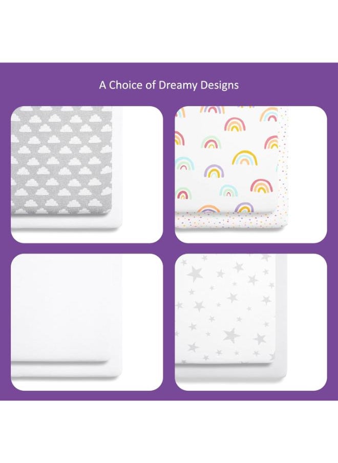 Snuz - Pack of 2 Crib Fitted Sheets, Design Ed To Fit Pod Bedside Cribs, 100% Cotton, Infant, Baby, Patterncloud Nine, Fitted Sheet Size - 44 X 80Cm (Max.) - Image 1