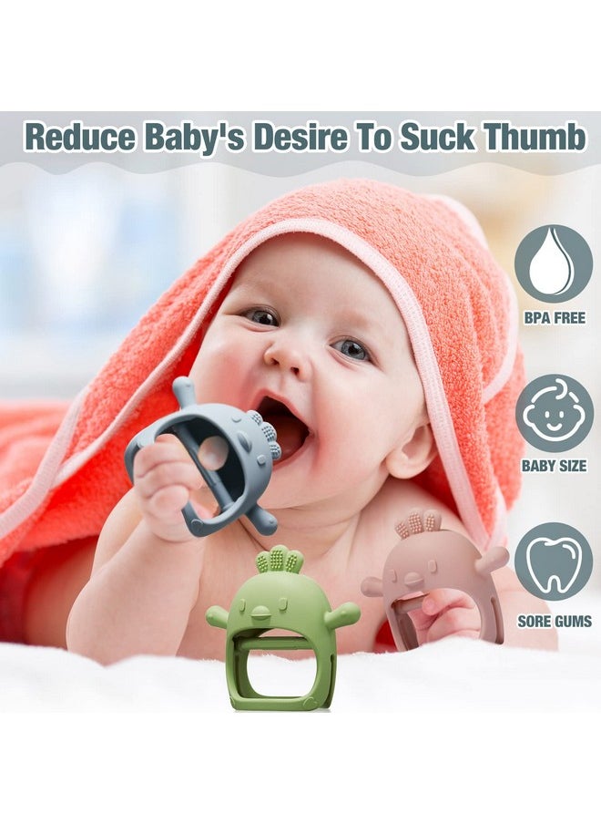 Chumia 3 Pack Baby Teether Teething Toys For Babies 06 Months Baby Teething Toy Silicone Anti Dropping Infant Hand Teether Pacifiers Wrist Hand Chew Toys For Sucking Needs (Blue Green Flesh Pink Chick)  - Image 5