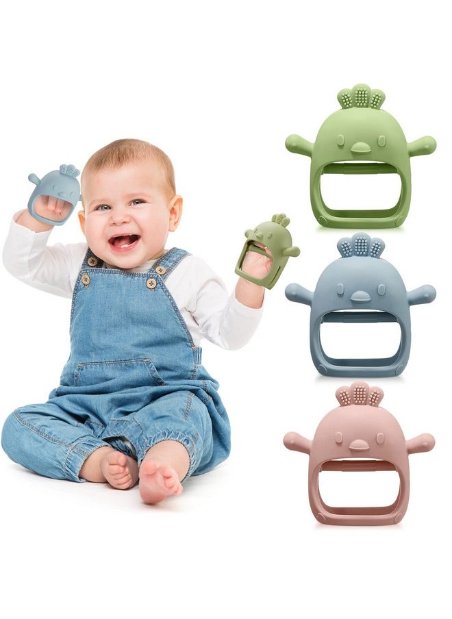 Chumia 3 Pack Baby Teether Teething Toys For Babies 06 Months Baby Teething Toy Silicone Anti Dropping Infant Hand Teether Pacifiers Wrist Hand Chew Toys For Sucking Needs (Blue Green Flesh Pink Chick)  - Image 1