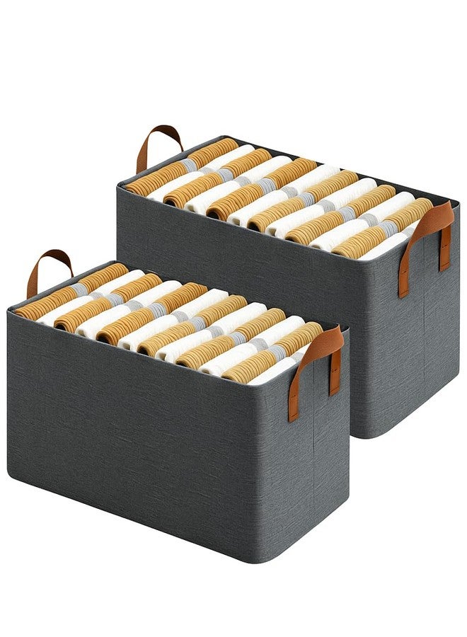 LAXIS® Wardrobe Organizer for Clothes | Foldable Large Storage Baskets with Strong Metal Frame | Cloth Storage Box for Jeans, Sarees, Sweaters, Toys, Books & Closet Organization – Grey (Set of 2) - Image 1