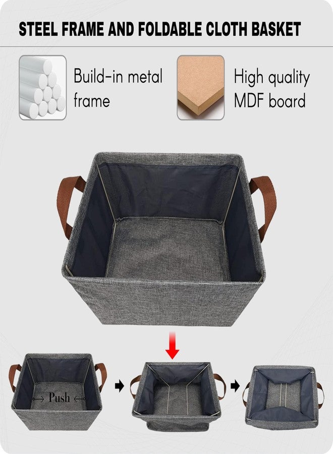 LAXIS® Wardrobe Organizer for Clothes | Foldable Large Storage Baskets with Strong Metal Frame | Cloth Storage Box for Jeans, Sarees, Sweaters, Toys, Books & Closet Organization – Grey (Set of 2) - Image 3