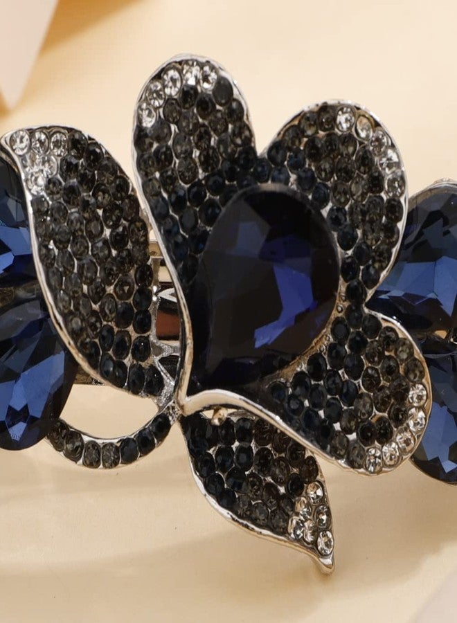 Aimimier Bridal Crystal Decorative Flower Hair Clips Sparkly Rhinestone Inlaid Barrettes Hair Pins Hair Accessories for Women (Blue) - Image 4