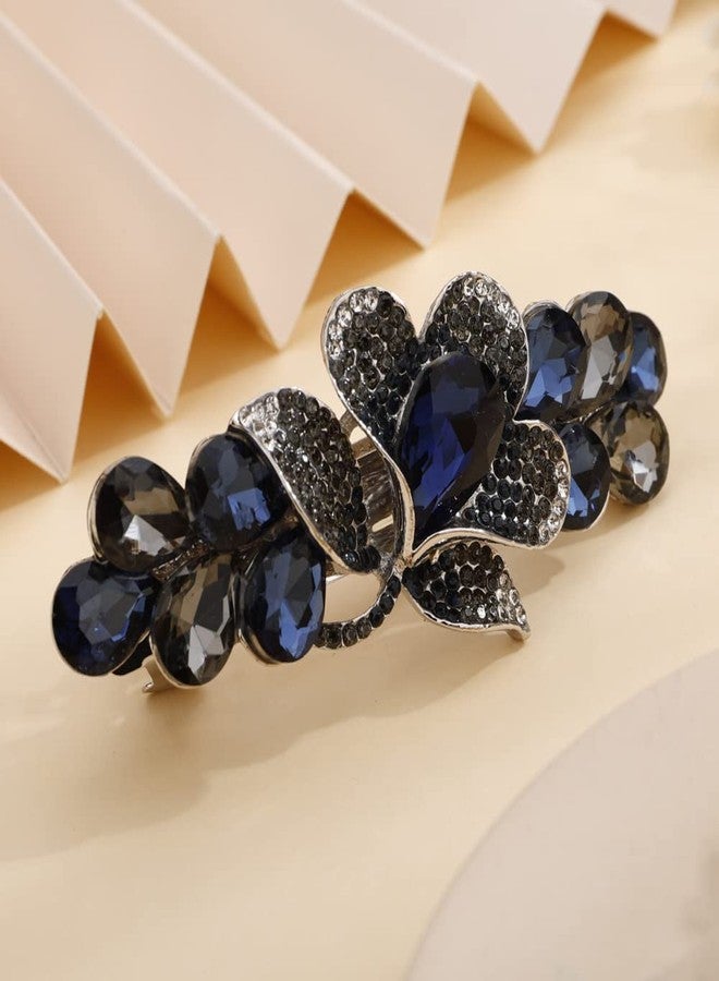 Aimimier Bridal Crystal Decorative Flower Hair Clips Sparkly Rhinestone Inlaid Barrettes Hair Pins Hair Accessories for Women (Blue) - Image 2