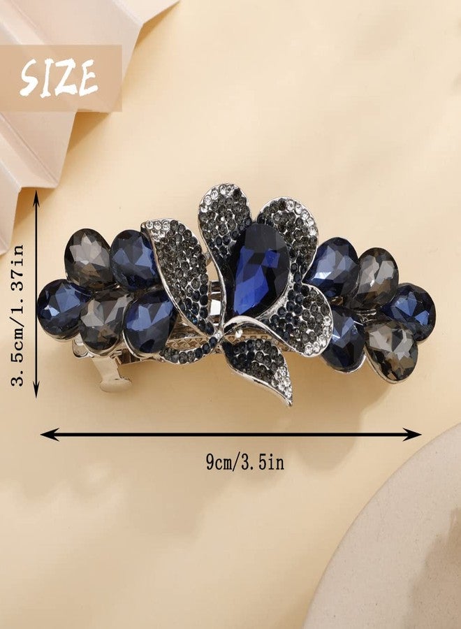 Aimimier Bridal Crystal Decorative Flower Hair Clips Sparkly Rhinestone Inlaid Barrettes Hair Pins Hair Accessories for Women (Blue) - Image 3