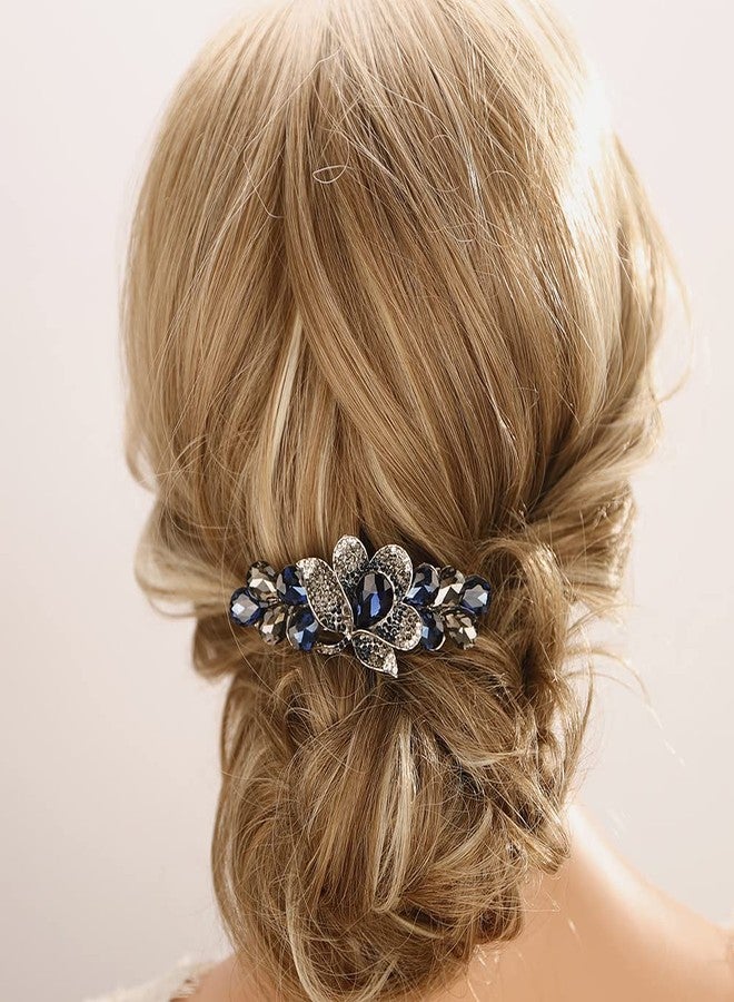 Aimimier Bridal Crystal Decorative Flower Hair Clips Sparkly Rhinestone Inlaid Barrettes Hair Pins Hair Accessories for Women (Blue) - Image 1