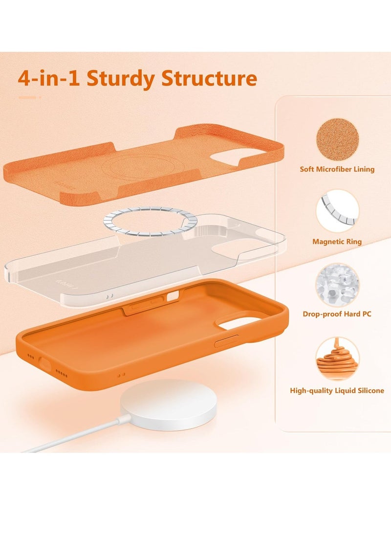 Raxoom ELTRAZONE 5 in 1 for iPhone 15 Case Magnetic, Compatible with Magsafe, with 2X[Screen Protectors + Camera Lens Proctetors], Slim Full Body Case, Skin-Like Silicone Phone Case 6.1",Orange - Image 3