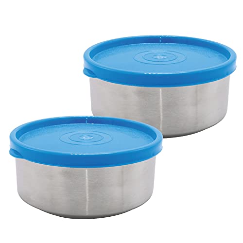 Wonder Chroma 600 Airtight Leakproof Stainless Steel Container, 600 ml, 2 Piece, Blue - Image 1
