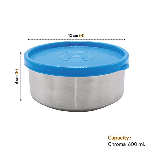 Wonder Chroma 600 Airtight Leakproof Stainless Steel Container, 600 ml, 2 Piece, Blue - Image 2