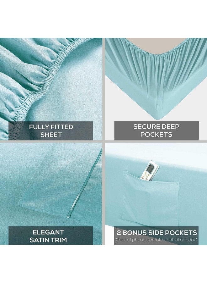 Mueller Mueller Luxury 6 Piece Queen Sheet Set - Ultra-Soft 1800 Series, Cooling & Breathable Hotel Quality Bed Sheets, Deep Pocket up to 16" - Hypoallergenic, Wrinkle-Resistant, Oeko-TEX, Aqua  - Image 4