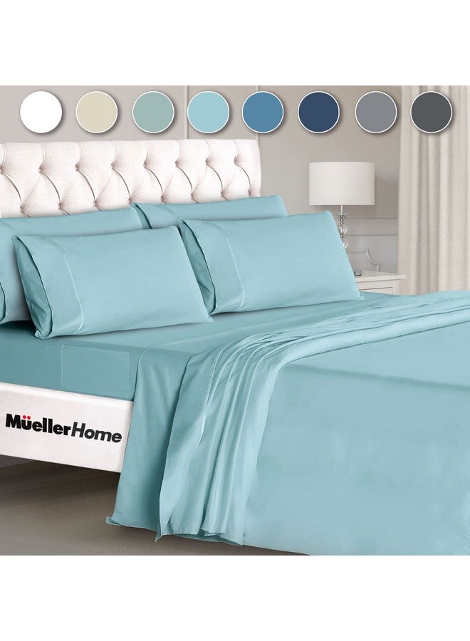 Mueller Mueller Luxury 6 Piece Queen Sheet Set - Ultra-Soft 1800 Series, Cooling & Breathable Hotel Quality Bed Sheets, Deep Pocket up to 16" - Hypoallergenic, Wrinkle-Resistant, Oeko-TEX, Aqua  - Image 1
