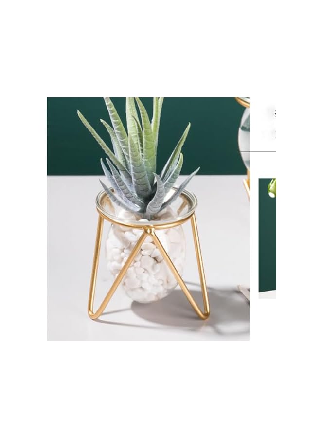 The Bros مزهرية زجاجية مع قاعدة معدنية، مزهرية زهور هندسية ذهبية، مزهرية صغيرة لحفلات الزفاف، مركز طاولة، غرفة المعيشة، حاويات نباتية لتكاثر الزراعة المائية، محطة تكاثر حاوية التيراريوم - Image 2