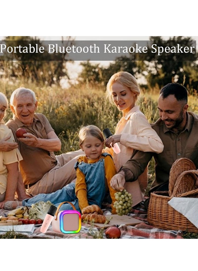 JAJEEK New Mini Karaoke Machine for Kids, Portable Bluetooth Karaoke Speaker with 2 Wireless Microphones, Perfect for Girls Birthday Parties, Games, Fun for Ages 4-12 and Up, Lightweight, Easy-to-Use, Colorful LED Lights - Image 2