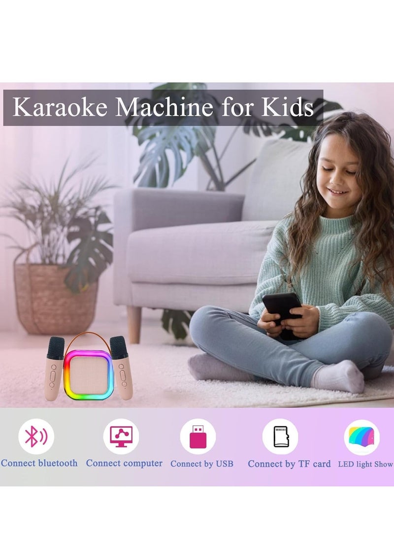 JAJEEK New Mini Karaoke Machine for Kids, Portable Bluetooth Karaoke Speaker with 2 Wireless Microphones, Perfect for Girls Birthday Parties, Games, Fun for Ages 4-12 and Up, Lightweight, Easy-to-Use, Colorful LED Lights - Image 4