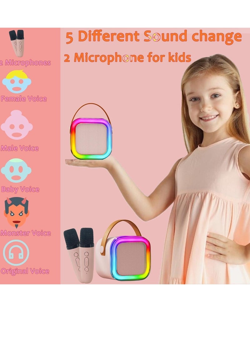JAJEEK New Mini Karaoke Machine for Kids, Portable Bluetooth Karaoke Speaker with 2 Wireless Microphones, Perfect for Girls Birthday Parties, Games, Fun for Ages 4-12 and Up, Lightweight, Easy-to-Use, Colorful LED Lights - Image 3
