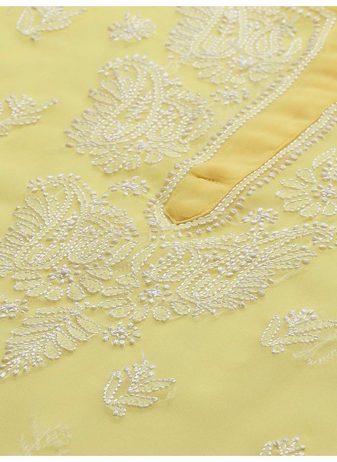 ADA - Ada Hand Embroidery Lucknowi Chikankari Women's Georgette Kurta with Slip A411128 (L, Yellow) - Image 1