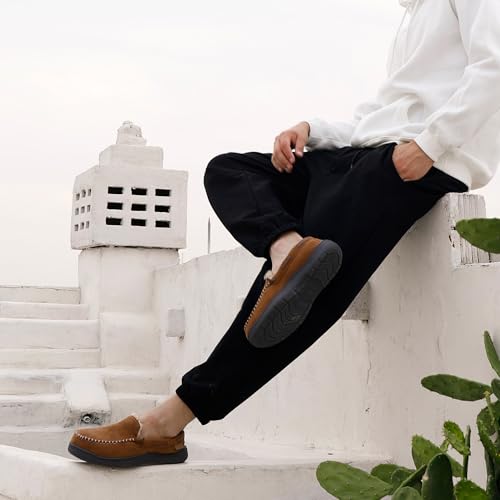 Zigzagger Men's Moccasin Slippers Memory Foam House Shoes, Indoor and Outdoor Warm Loafer Slippers, Tan, 11.5 M US - Image 3