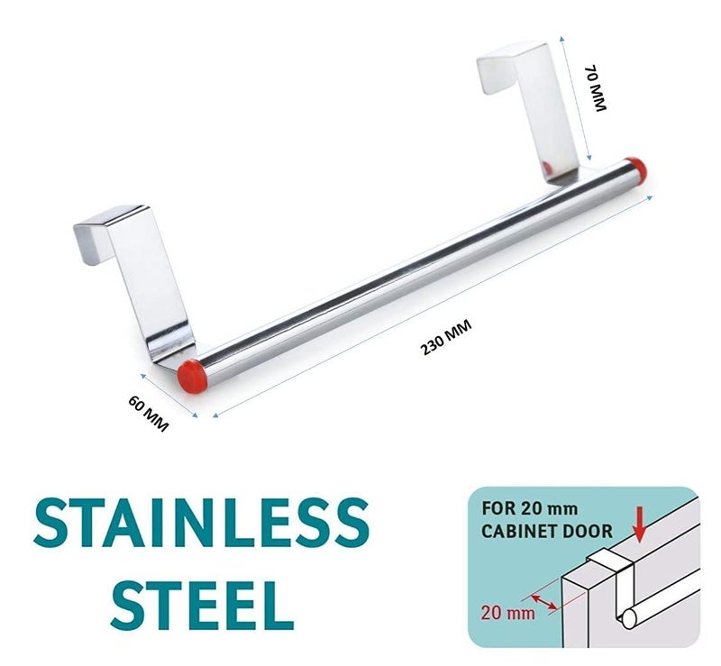 Dr. Over Cabinet Door Kitchen Towel Holder, Stainless Steel Towel Holder, Cabinet Hanger, Towel Bar (Length : 23 cm) (Silver - Red, Pack of 2) - Image 2