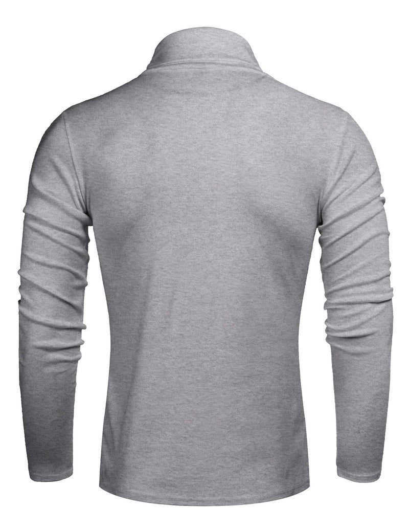 Poriff Mens Casual Slim Fit Knitted Pullover Turtleneck Sweater Long Sleeve Basic T Shirt Grey M - Image 3