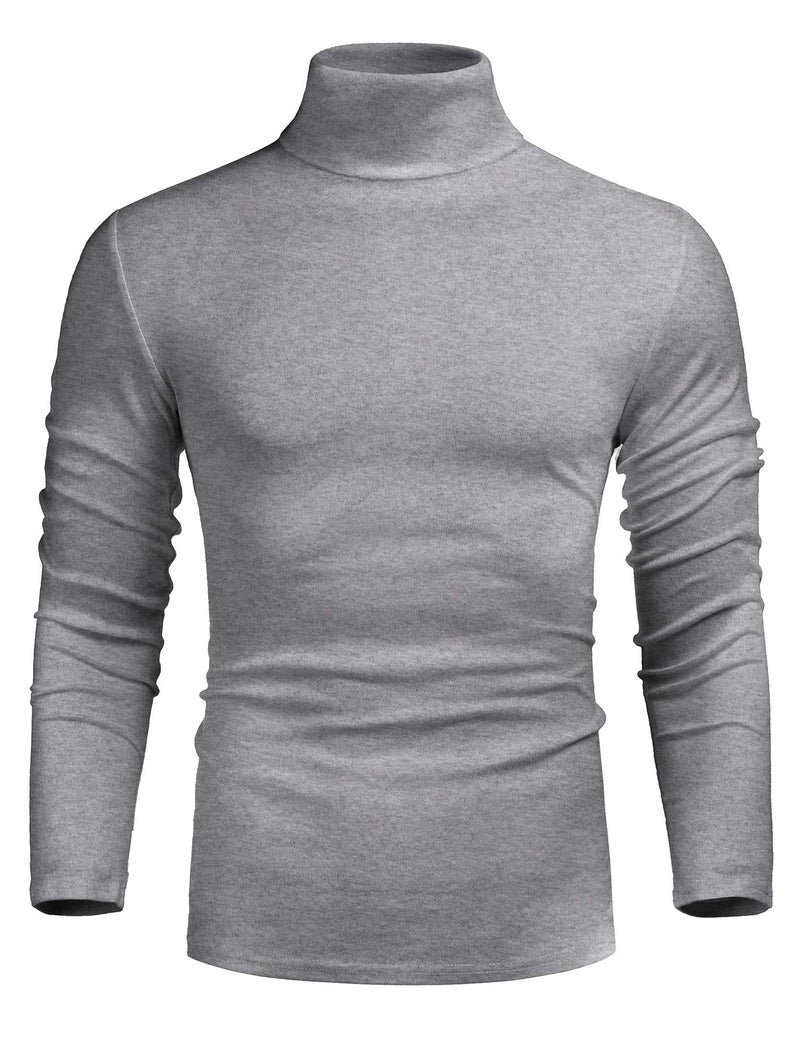 Poriff Mens Casual Slim Fit Knitted Pullover Turtleneck Sweater Long Sleeve Basic T Shirt Grey M - Image 2