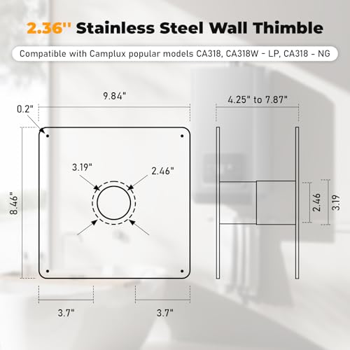 Bghdas 2.36'' Wall Thimble Stainless Steel Wall Thimble for Indoor Gas Water Heater, Wall-Mounted Exhaust Pipe, Double Wall Pipe Ventilation Design - Image 2