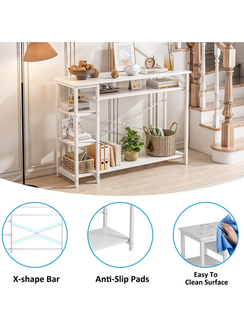 SHEIDLIN Narrow Wooden Console Table with 4 Storage Shelf - Entryway, Hallway & Living Room Accent Sofa Storage  Table - Space-Saving Design, 130*35*90cm，White willow Color  - Image 3