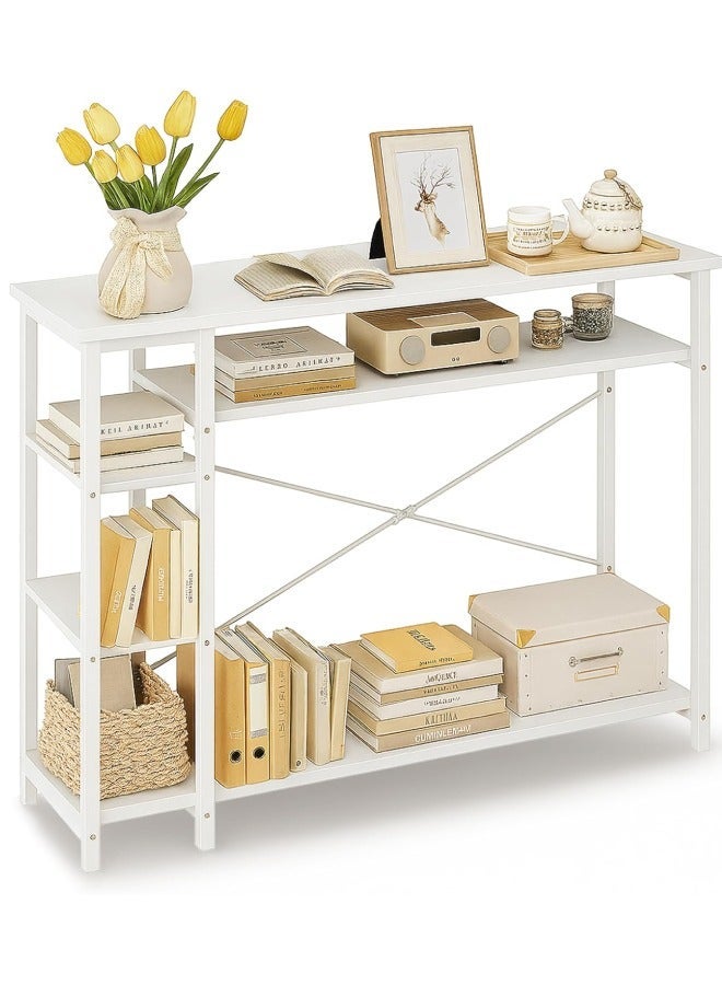SHEIDLIN طاولة كونسول خشبية ضيقة مع ٤ رف تخزين - طاولة أريكة زينة للمدخل والممر والصالة بتصميم توفير المساحة (130×35×90 سم)،لون الصفصاف الأبيض - Image 1