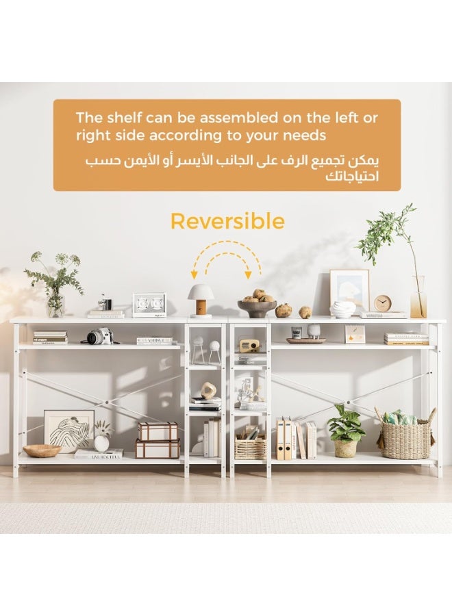 SHEIDLIN طاولة كونسول خشبية ضيقة مع ٤ رف تخزين - طاولة أريكة زينة للمدخل والممر والصالة بتصميم توفير المساحة (130×35×90 سم)،لون الصفصاف الأبيض - Image 4