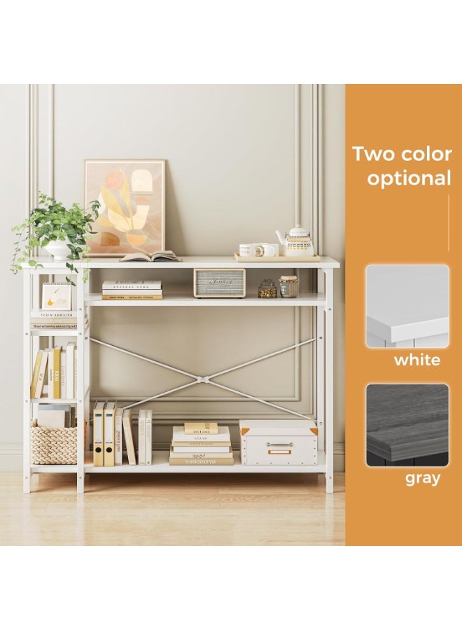 SHEIDLIN طاولة كونسول خشبية ضيقة مع ٤ رف تخزين - طاولة أريكة زينة للمدخل والممر والصالة بتصميم توفير المساحة (130×35×90 سم)،لون الصفصاف الأبيض - Image 5