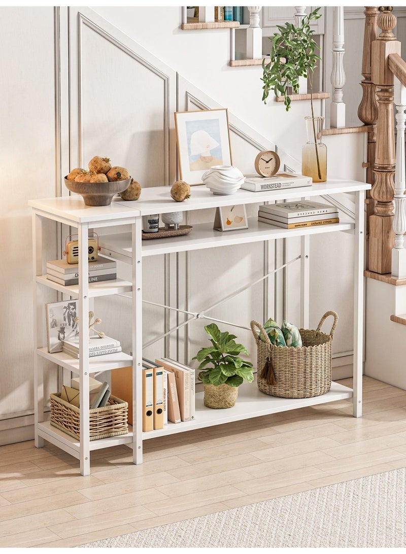 SHEIDLIN Narrow Wooden Console Table with 4 Storage Shelf - Entryway, Hallway & Living Room Accent Sofa Storage  Table - Space-Saving Design, 130*35*90cm，White willow Color - Image 1