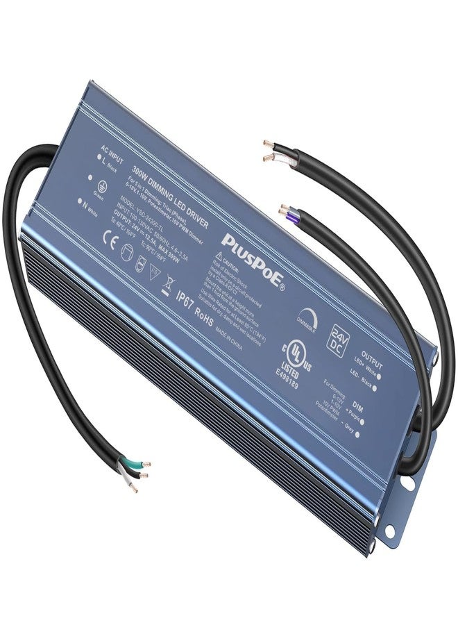 PLUSPOE 24V 300W Led Dimmable Driver, UL-Listed 5-in-1 Dimming: ELV/MLV/Triac/0-10V/1-10V/PWM/Potentiometer Dimmable LED Transformer Waterproof IP67 Outdoor Power Supply - Image 1