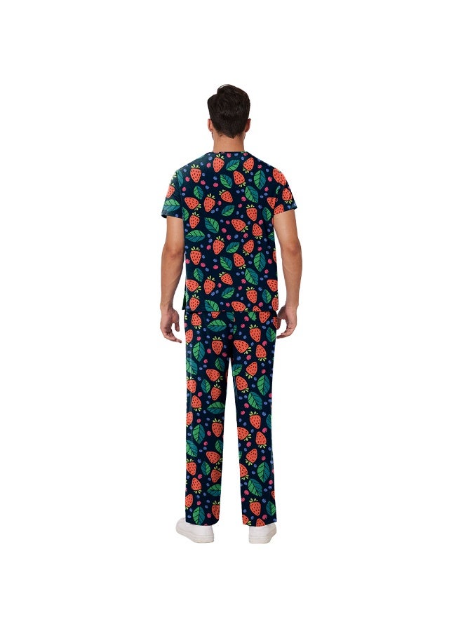 NIBEMINENT Scrub Set Men Casual Short-sleeved Pet Nurse Work Clothes Cartoon Print V-neck Dentist Work Uniform Practical Pocket - Image 2