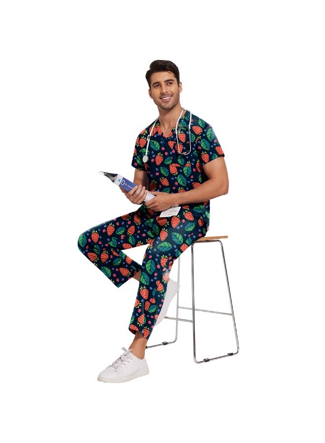 NIBEMINENT Scrub Set Men Casual Short-sleeved Pet Nurse Work Clothes Cartoon Print V-neck Dentist Work Uniform Practical Pocket - Image 3