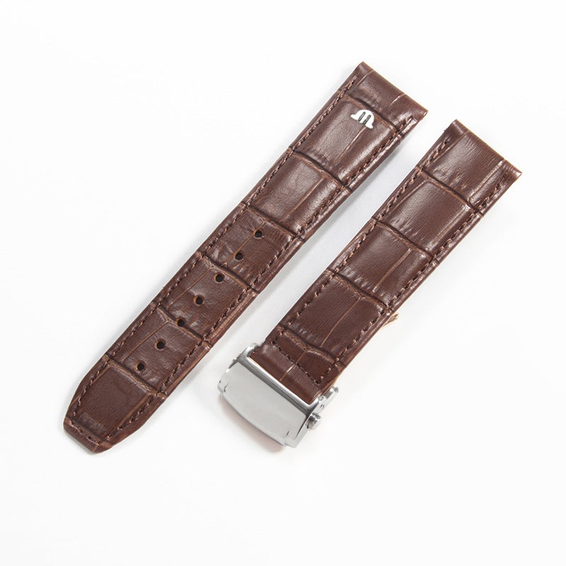 Generic Genuine Leather Watch Strap 20mm 22mm for Men Brown-steel buckle
