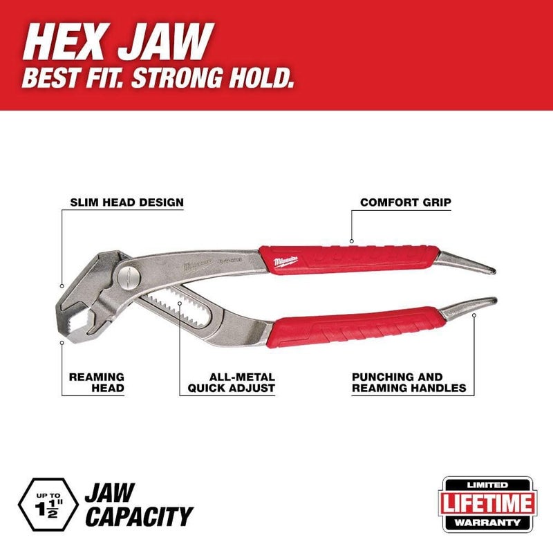 Milwaukee 48-22-6208 8 Inch V-Jaw Hex Pliers w/ Reaming Head and 16-Position All-Metal Quick Adjust Mechanism - Image 3