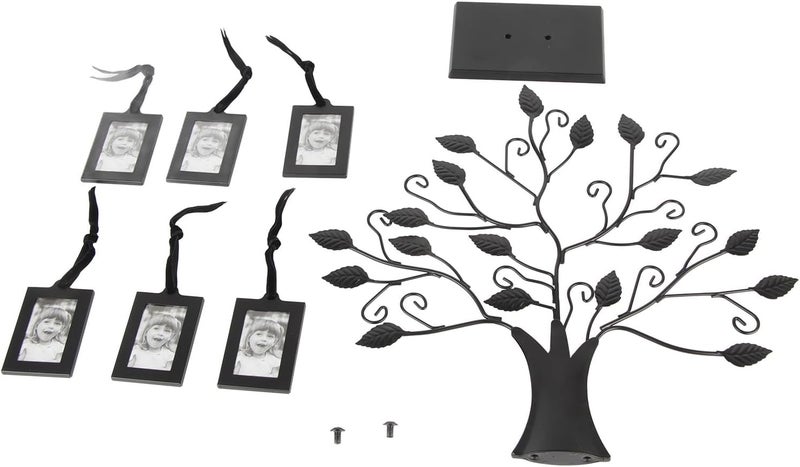 HEEPDD Family Photos Display Tree with 6 or 12 Hanging Picture Frames, Metal Black Home Decor, Intricately Carved Branches for Tabletop Decoration for Parents (S with 6 Photo Frames of 6.4 * 4.6cm) - Image 1
