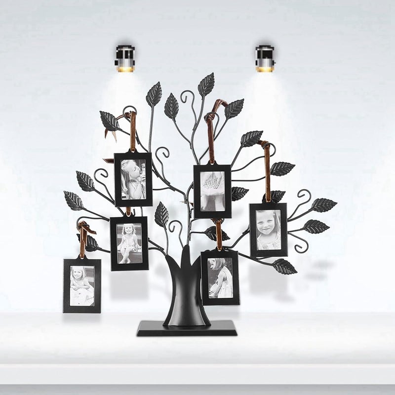 HEEPDD Family Photos Display Tree with 6 or 12 Hanging Picture Frames, Metal Black Home Decor, Intricately Carved Branches for Tabletop Decoration for Parents (S with 6 Photo Frames of 6.4 * 4.6cm) - Image 5