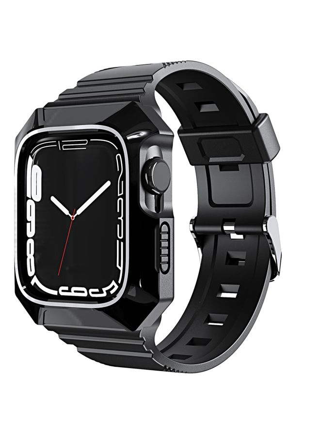 BURAQ Protective Cover For Apple Watch Ultra 2 49mm PC Rugged Case Integrated TPU Watch Band(Black)