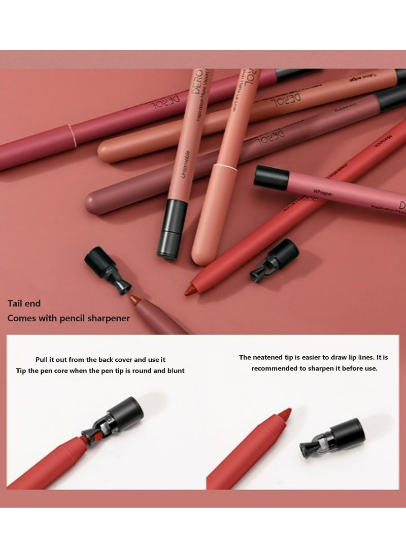 DEROL - Lip Liner Pencil Neutral Matte Nude Velvet Non-Stick Cup Waterproof Smooth Stain Clear Talk Cork Color Soft Spoken Slim Whirl Rotating Cutting Easy To Use Professional Makeup For Women - Image 1